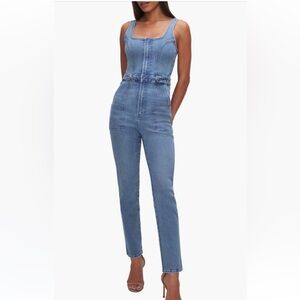 Good American Fit For Success Denim Sleeveless Jumpsuit $85 size small NWT